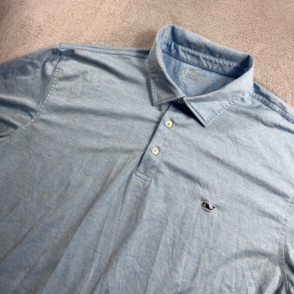 Vineyard Vines Mens XL On-The-Go Sankaty Polo Blue Stripe Performance Golf Shirt